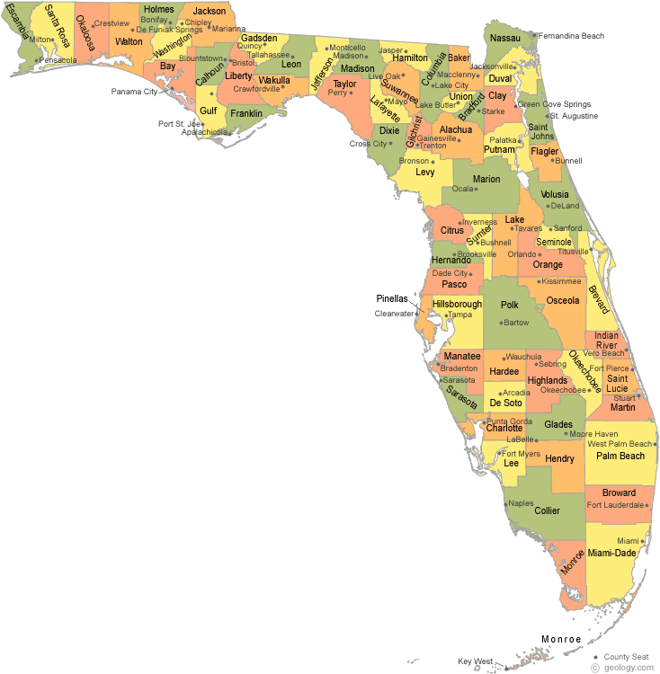 Florida 67 County Map